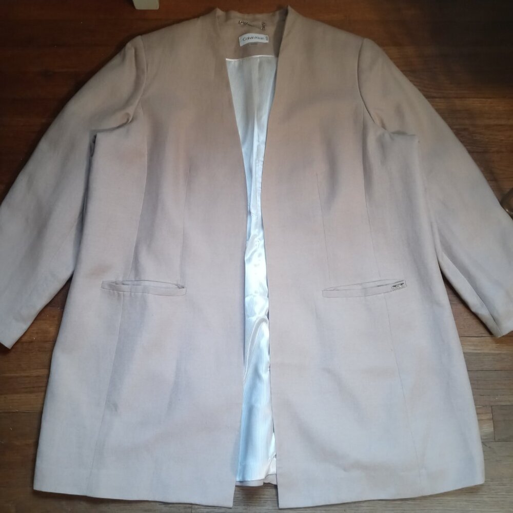 CALVIN KLEIN plus linen blend open front 3/4 sleeve blazer (18W)
